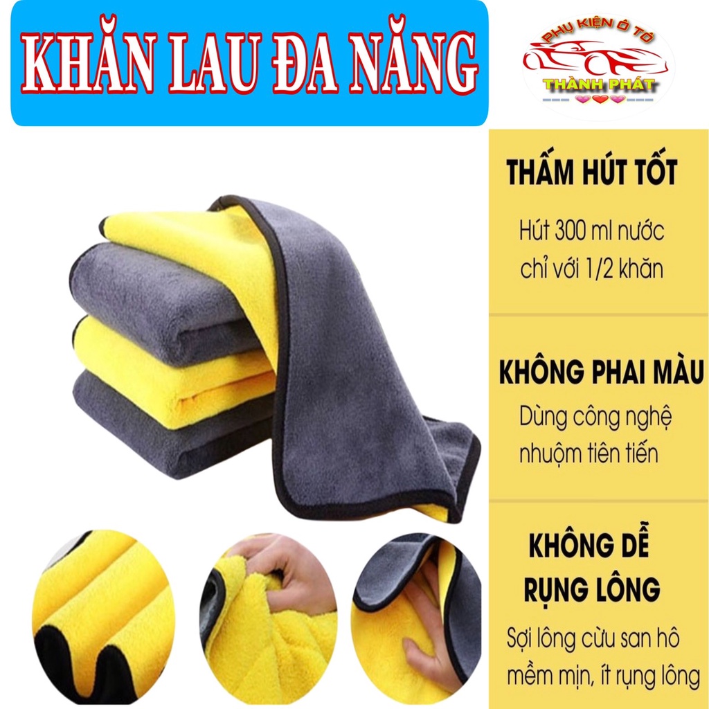 Khăn lau ô tô đa năng 2 lớp chuyên lau xe hơi lau bếp lau kính hàng dày siêu mềm mịn thấm hút không đổ lông