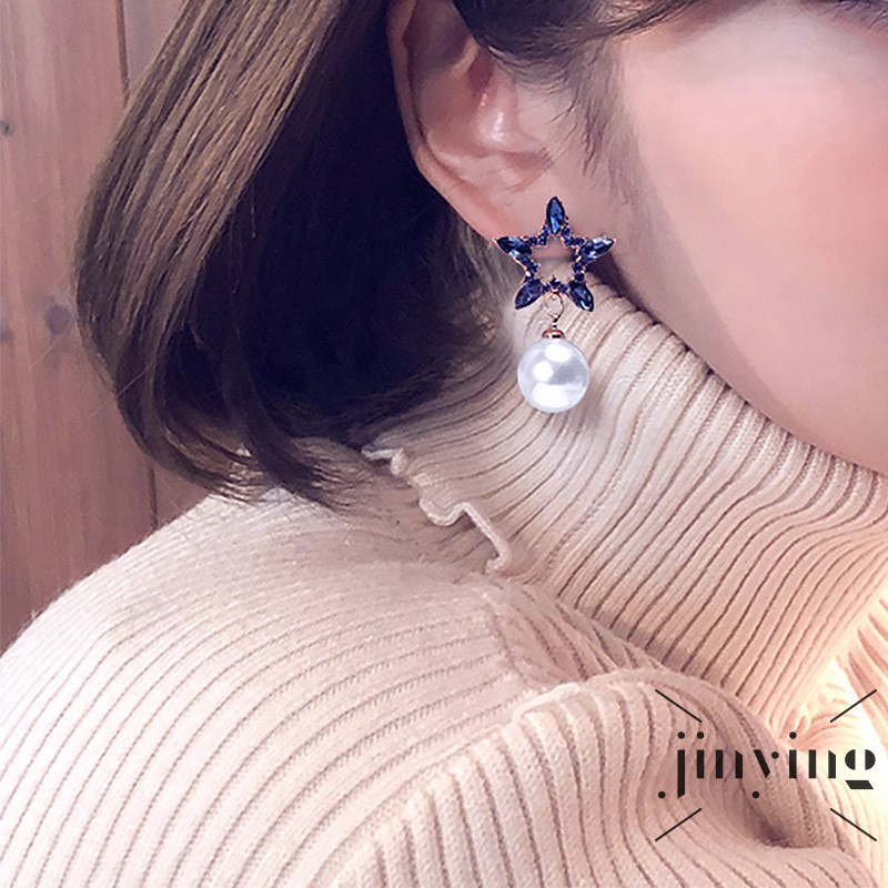 GETNOIVAS Khuyên tai chuỗi hạt ngọc trai nhân tạo phong cách Hàn Quốc