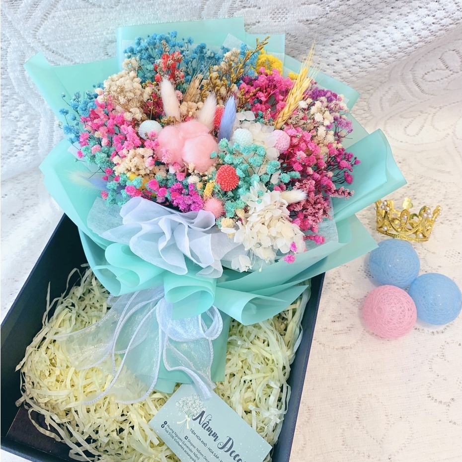 Set Hộp quà tặng bó hoa baby mix màu đa dạng mẫu hoa khô phong cách mới