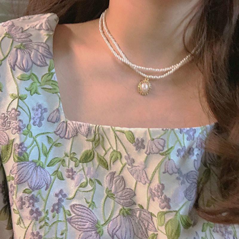 Dây chuyền nữ ngọc trai nhân tạo hai lớp cổ điển thời trang