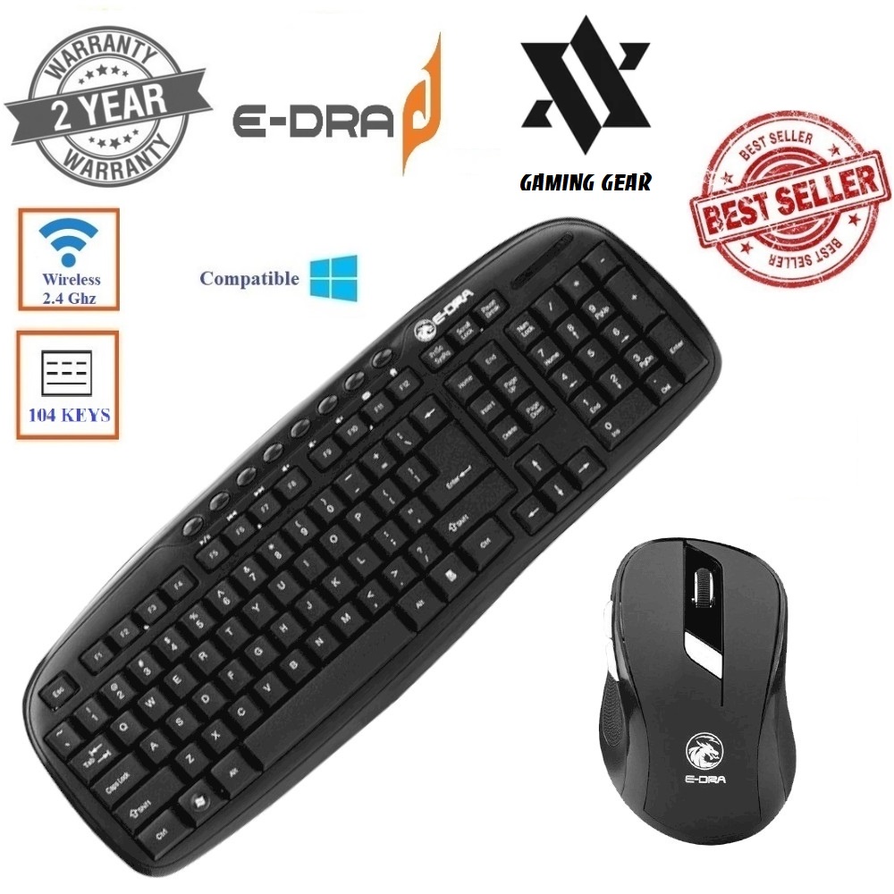 Combo bàn phím + chuột Máy Tính EDra EC888 2.4GHz Không Dây Bảo hành 24 tháng