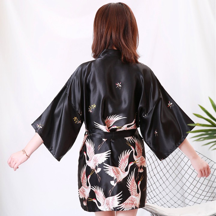 Áo choàng ngủ kiểu kimono in hình chim hạt sang trọng với 4 màu siêu hot
