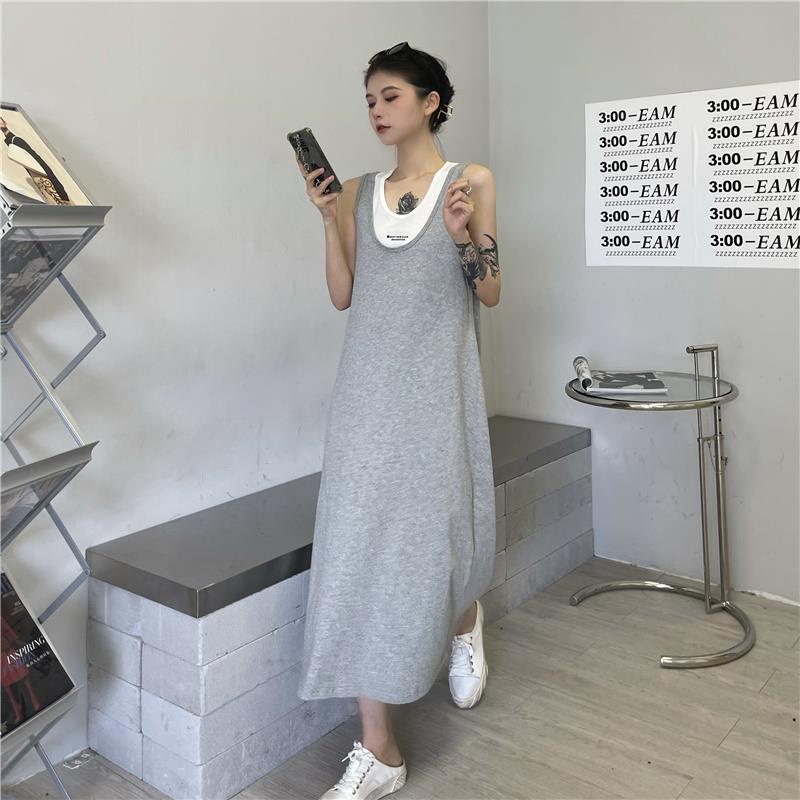 Set Đầm Dài Không Tay Và Áo Khoác Ngoài Không Tay Phong Cách Hàn Quốc
