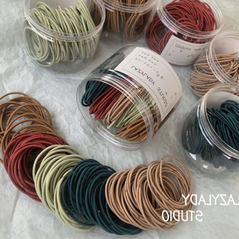 Hộp Dây Buộc Tóc Màu Trơn Phong Cách Hàn Quốc Xinh Xắn Dành Cho Nữ