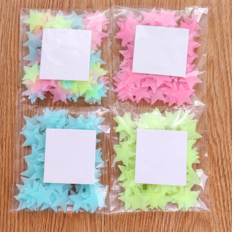 Gói 100 ngôi sao dán tường dạ quang 3cm, trang trí nhà cửa, sao phát sáng, sao phản quang Abds