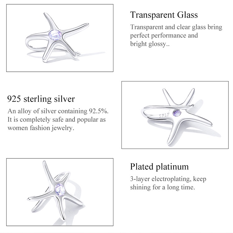 Hoa tai BAMOER Bạc 925 hình ngôi sao biển thời trang