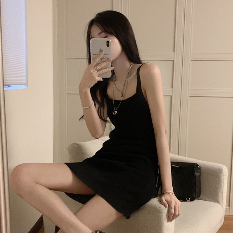 Đầm Dệt Kim Màu Trơn 185245 Đầm Dây Rút Thời Trang Mùa Hè Hàn Quốc Quyến Rũ