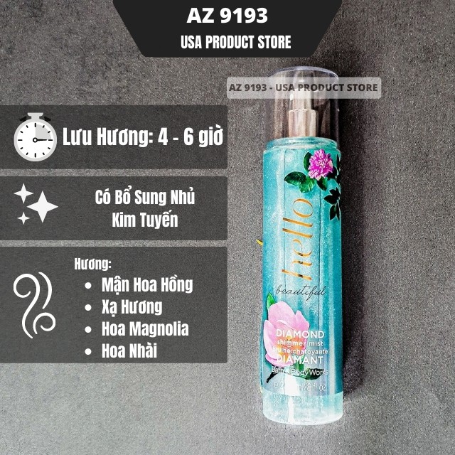 [Hàng Mỹ] Xịt Thơm Toàn Thân Bath And Body Work BBW Bath And Body Works  236ml - Dưởng Ẩm Cơ Thể, Lưu Hương- AZ 9193