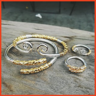 Vòng tay titan nam nữ Combo 1 Vòng 1 Nhẫn - Kim Cô Bạc 925 vân vàng