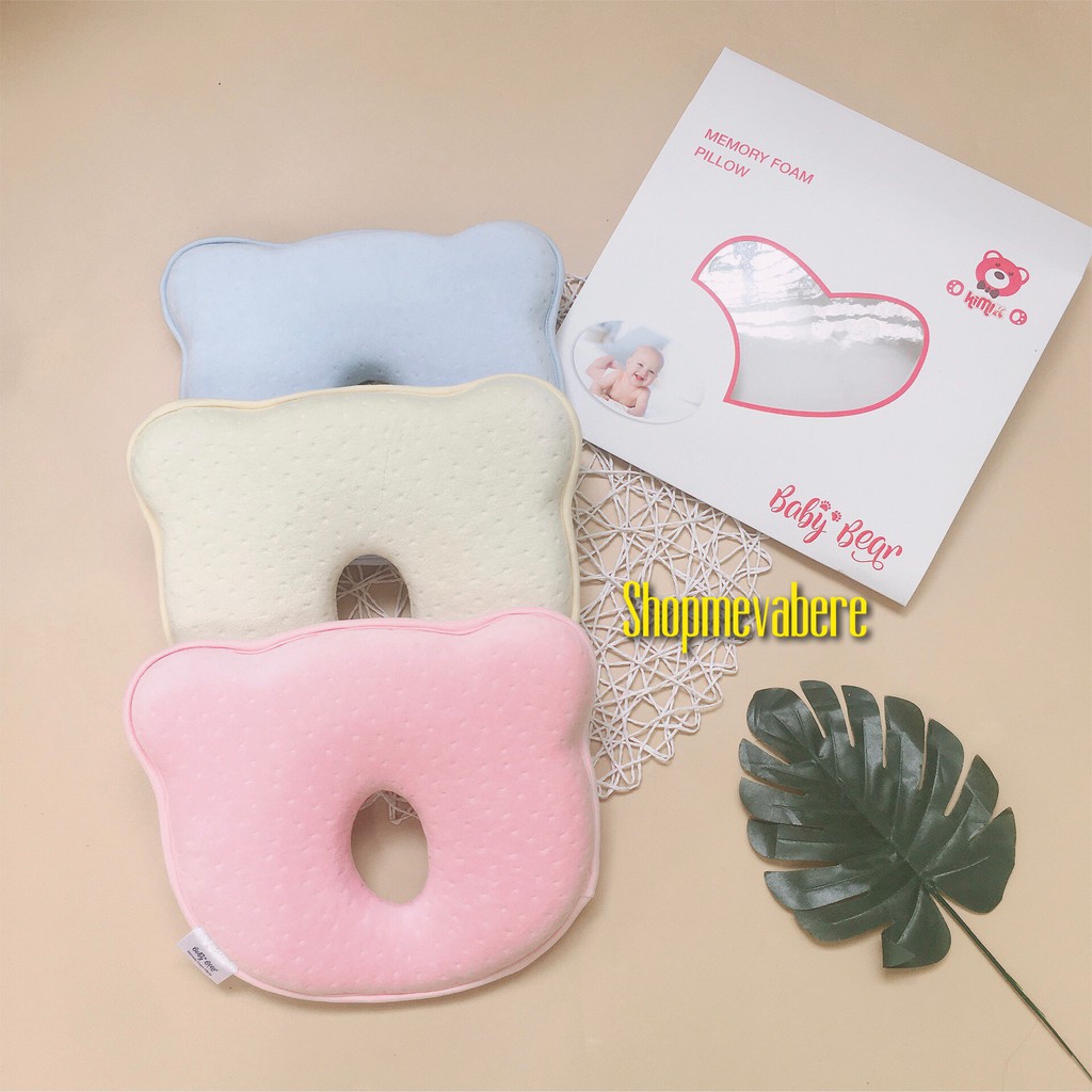 Gối cao su non cao cấp Baby Bear hình gấu chống méo đầu giúp định hình sự phát triển xương cho bé, KÈM HỘP VÀ QUÀ TẶNG