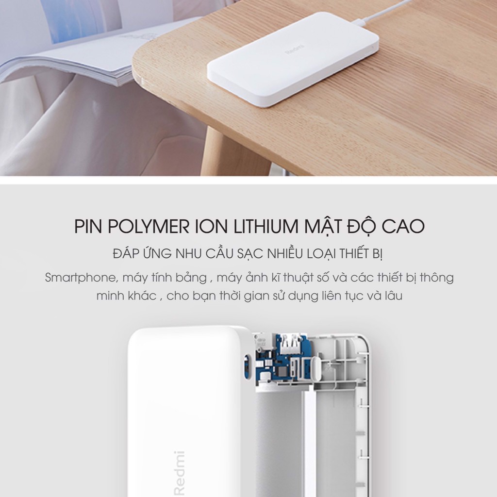 Sạc dự phòng Xiaomi gen 3, Redmi 10000mAh/20000mah PB200LZM -power bank, quick charge 2 inputs