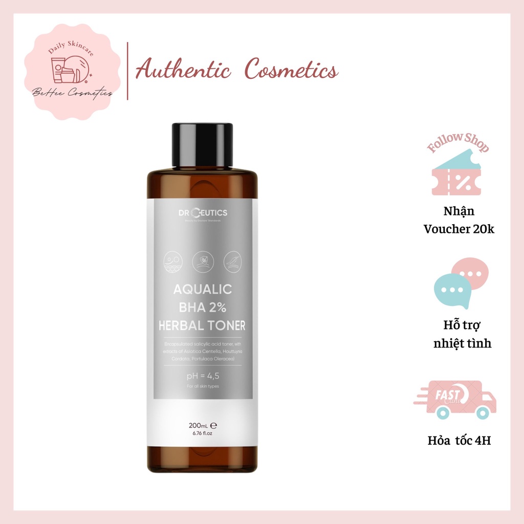 Dung Dịch Tẩy Da Chết Nền Nước Aqualic BHA 2% Herbal Toner DrCeutics 200ml