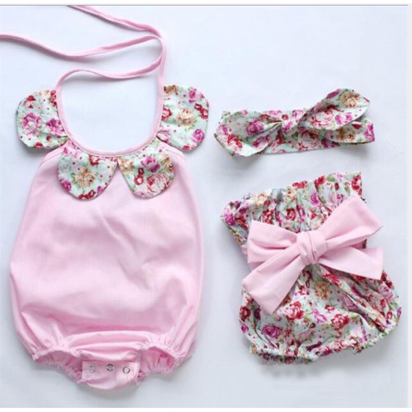 Set 3 món bodysuit+quần+ băng đô bé gái sang chảnh