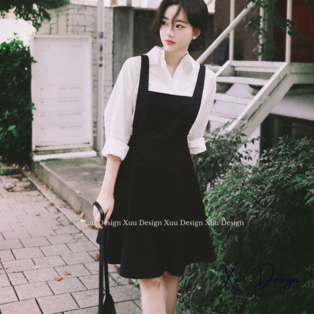 Váy yếm đen trơn thiết kế Wexuu Design dáng basic có túi phong cách hàn quốc (không kèm áo) - V12