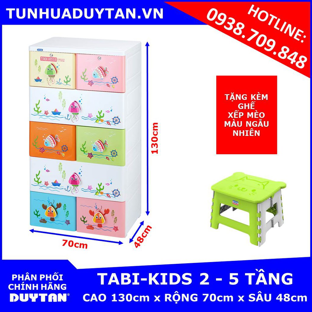 Tủ nhựa Duy Tân TABI-KIDS 2 Tặng Ghế xếp mèo Duy Tân màu ngẫu nhiên