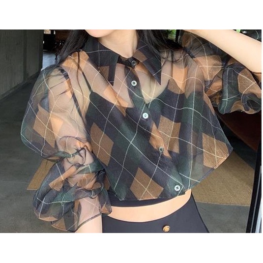 AMOI Áo Sơ Mi Chiffon Tay Dài Họa Tiết Kẻ Sọc Phong Cách Retro Thời Trang Cho Nữ