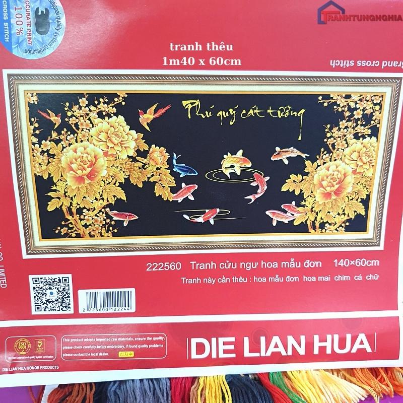 Tranh thêu chữ thập Cá cửu ngư quần hội