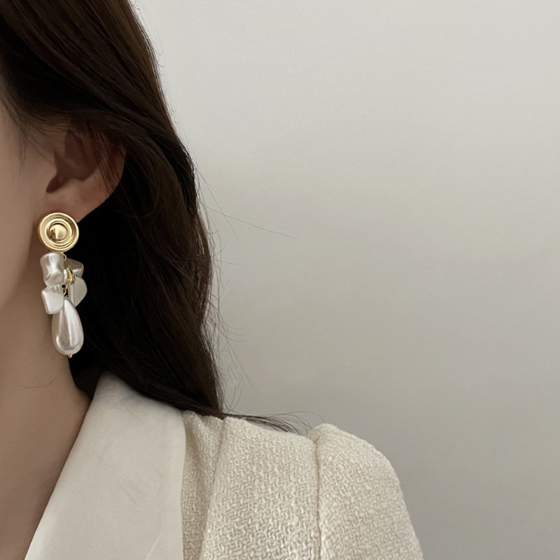 Bông Tai Hình Nơ Đính Ngọc Trai Phong Cách Retro Pháp