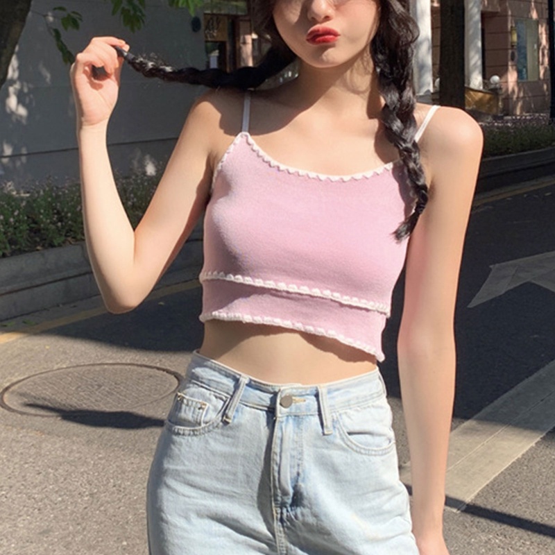 Áo Croptop Dệt Kim Hai Dây Ôm Dáng Thời Trang Mùa Hè Cho Nữ