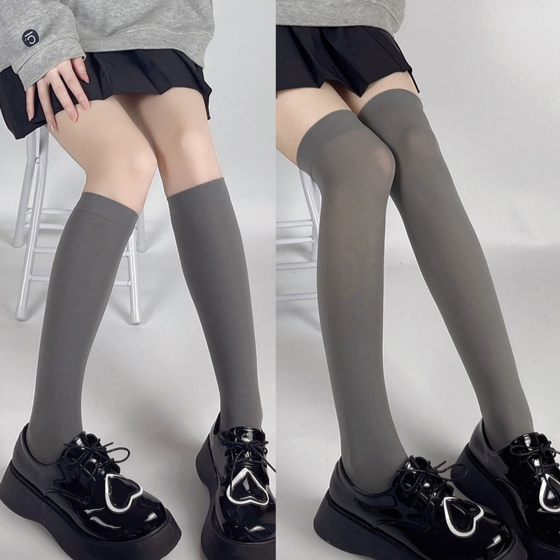 Xixi Vớ Dài Qua Gối Màu Xám Nhạt Phong Cách Preppy Cho Nữ