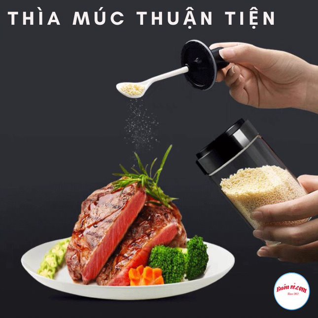 Lọ đựng gia vị có thìa, hủ đựng gia vị bằng thủy tinh cao cấp kèm muỗng chống ẩm -01477