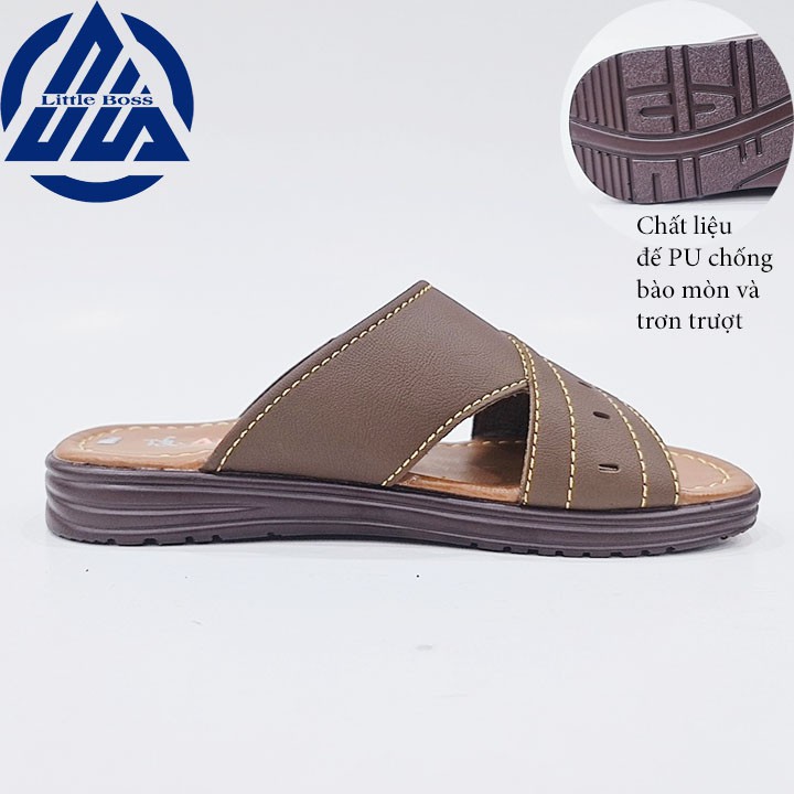 Sandal nam cao cấp Littleboss dép da nam quai ngang thời trang tăng cao 3.5cm SD-01