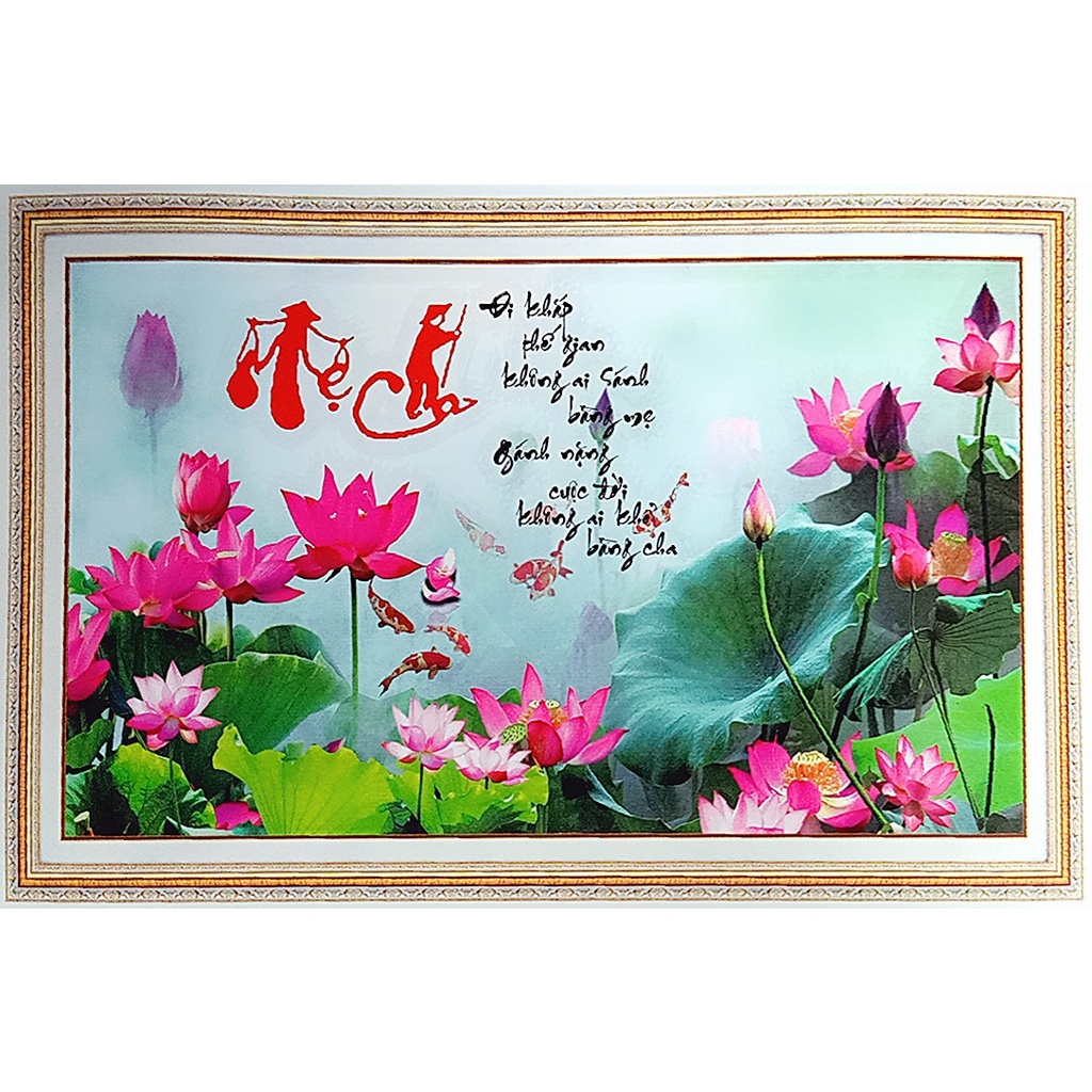 Tranh thêu thư pháp Cha mẹ kích thước 80*50cm