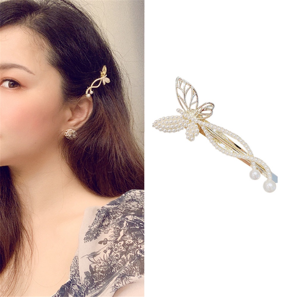 1 kẹp tóc hình bướm đính ngọc trai giả đơn giản phong cách Hàn Quốc