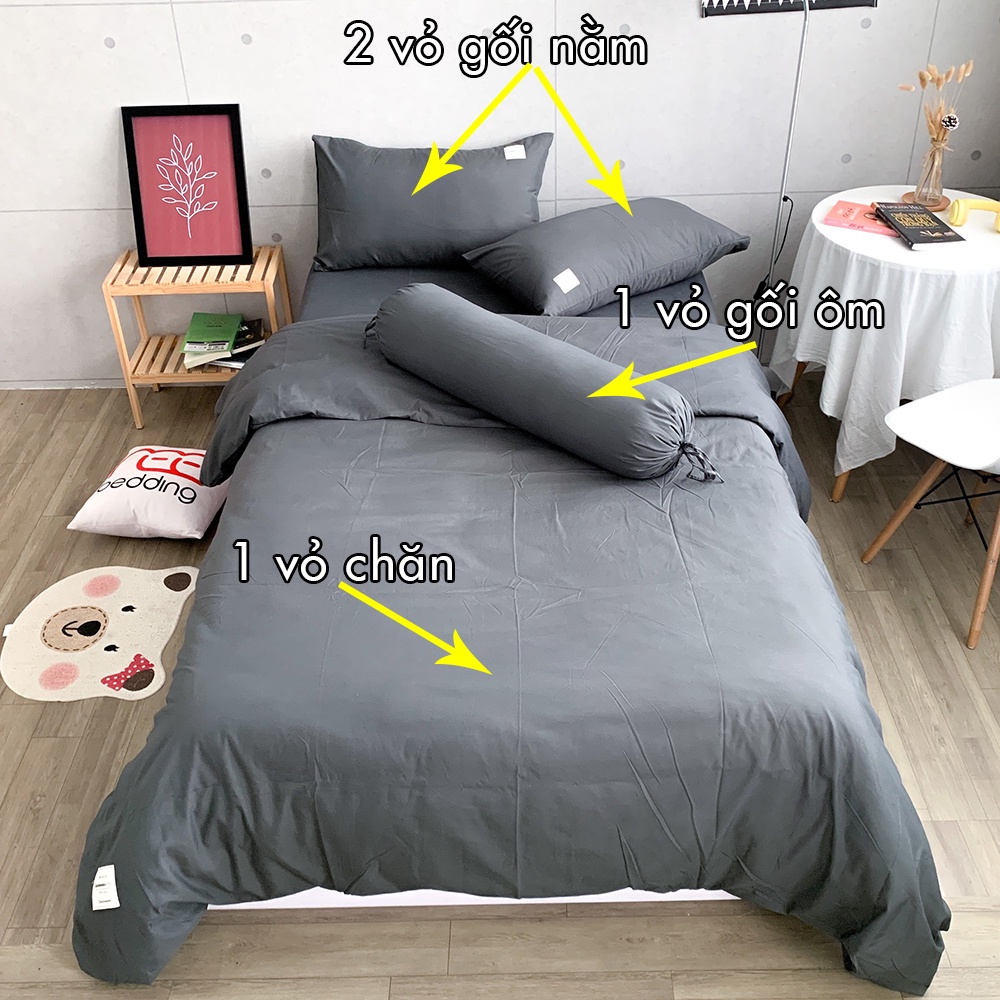 Bộ chăn ga gối 5 món Cotton TC trơn kèm vỏ ôm REE Bedding đủ size giường nệm 1m2, 1m4, 1m6, 1m8, 2m