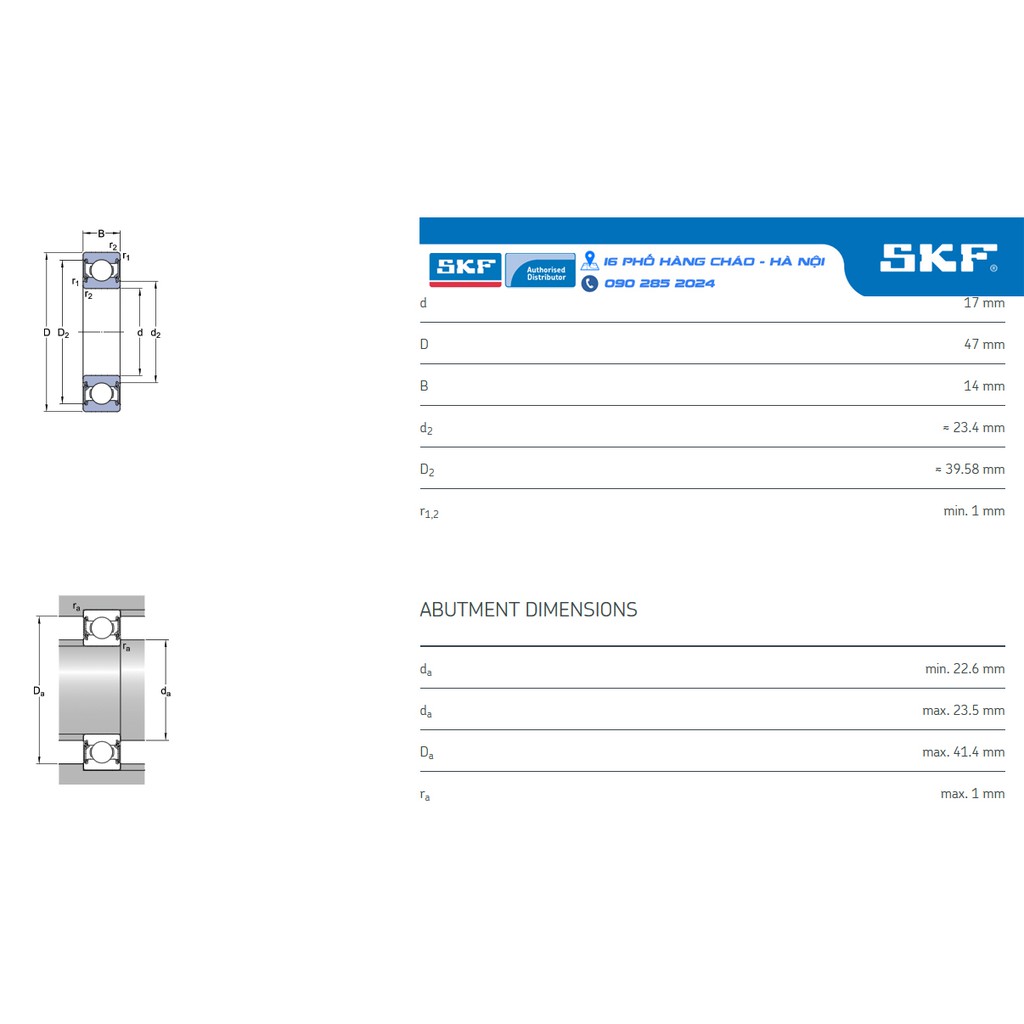VÒNG BI SKF 6303-2RSH chính hãng