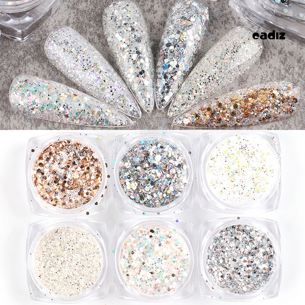 Bộ 6 Hộp Kim Sa Lấp Lánh Trang Trí Móng Tay Tiện Dụng