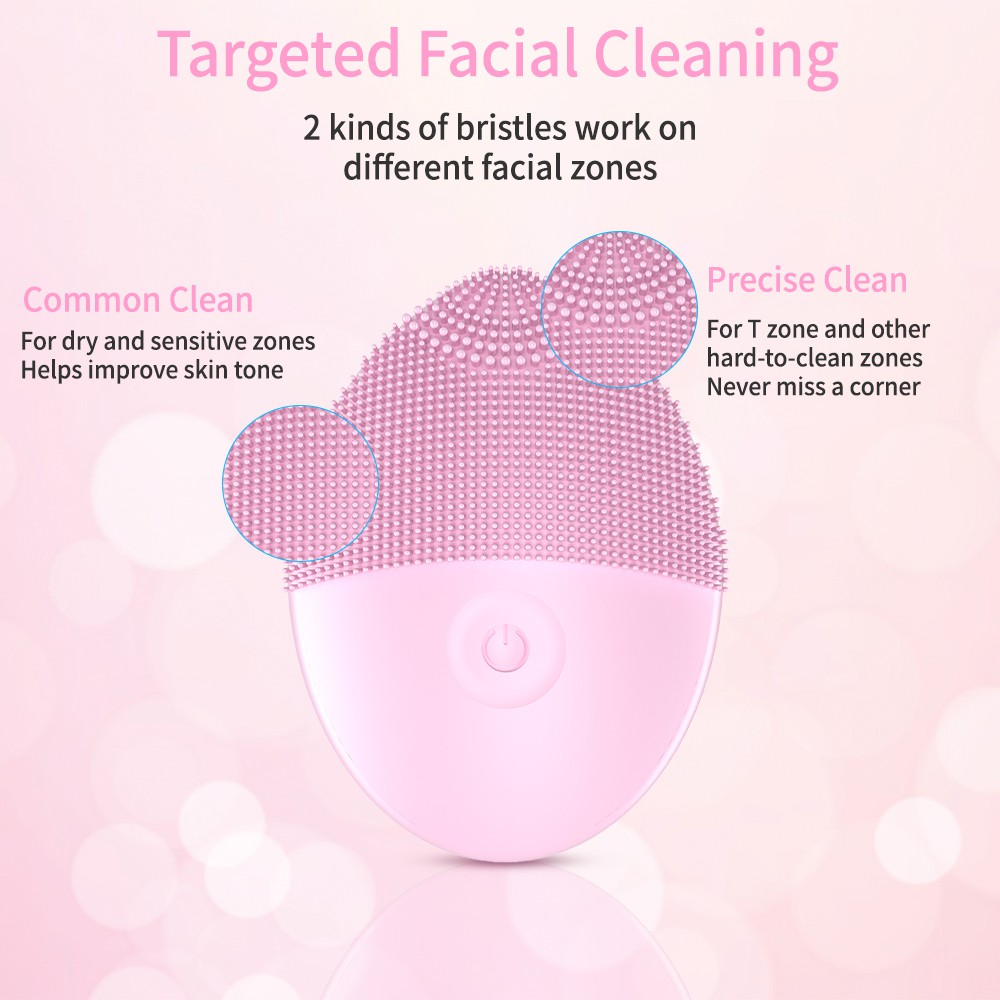 Bàn chải rung massage rửa mặt chạy điện chống lão hoá bằng silicone cao cấp cho nữ