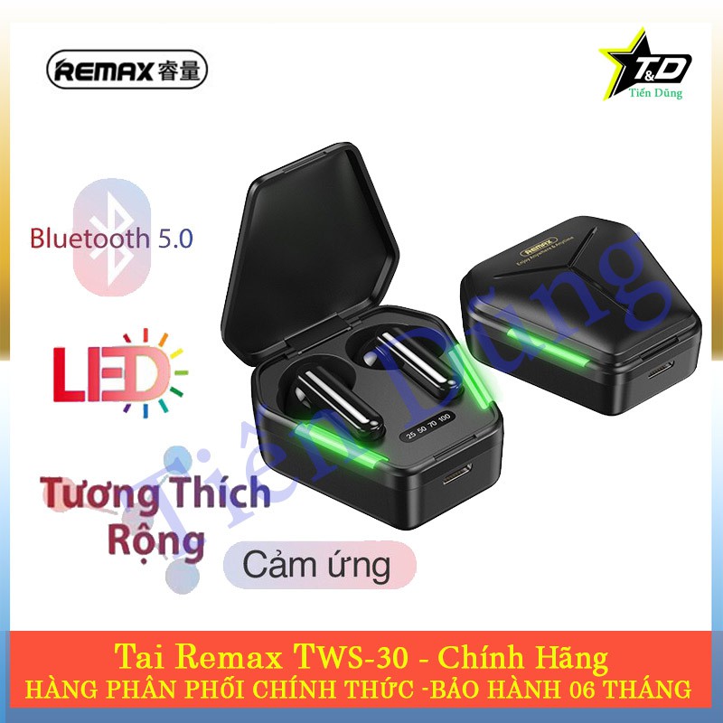 Tai nghe bluetooth không dây Remax TWS-30 kiểu dáng thể thao có đốc sạc dung lượng pin 380mAh đèn lèn hiển thị