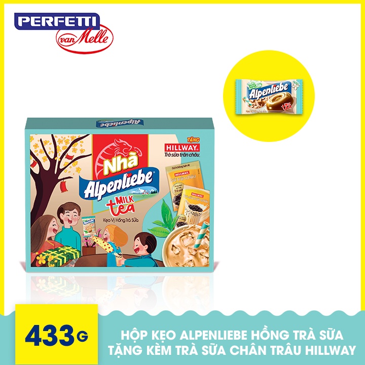 Hộp Kẹo Alpenliebe Hồng Trà Sữa Tặng Kèm Trà Sữa Chân Trâu Hillway - 433g