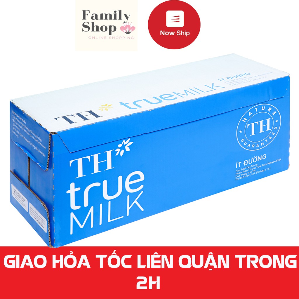 [Hàng Chính Hãng] 1 Thùng TH True Milk Sữa Tươi Tiệt Trùng 1L Ít Đường/ Có Đường/ Nguyên Chất