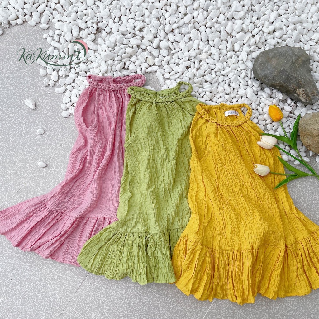 Váy yếm đan dây cổ chất đũi xốp mềm (KM22-VA216) Kakummi