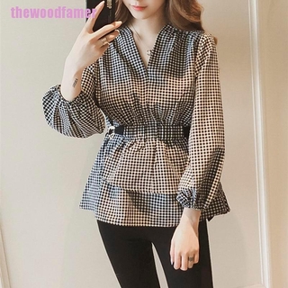 Áo sơ mi tay dài dáng rộng cổ chữ v họa tiết kẻ sọc thời trang cho nữ