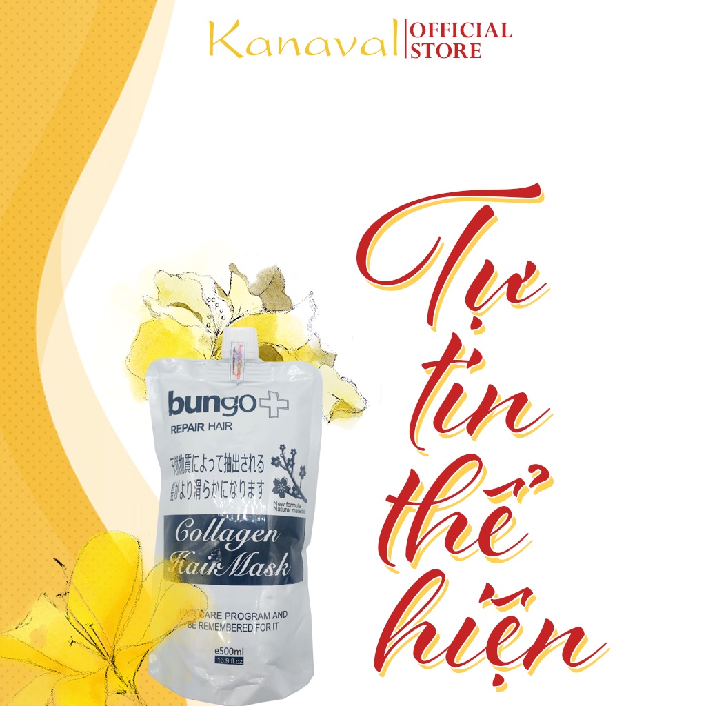 Kem ủ tóc Bungo, dầu ủ tóc collagen keratin dưỡng ẩm và phục hồi hư tổn tóc túi 500ml - kanaval Official Store