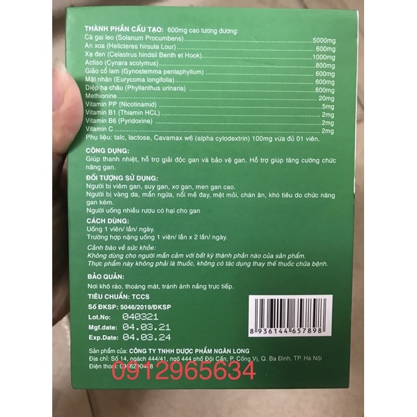 Giải độc gan Cà gai leo xạ đen hỗ trợ viêm gan suy gan men gan cao mát gan người uống rượu bia nóng gan hàng VN 60v