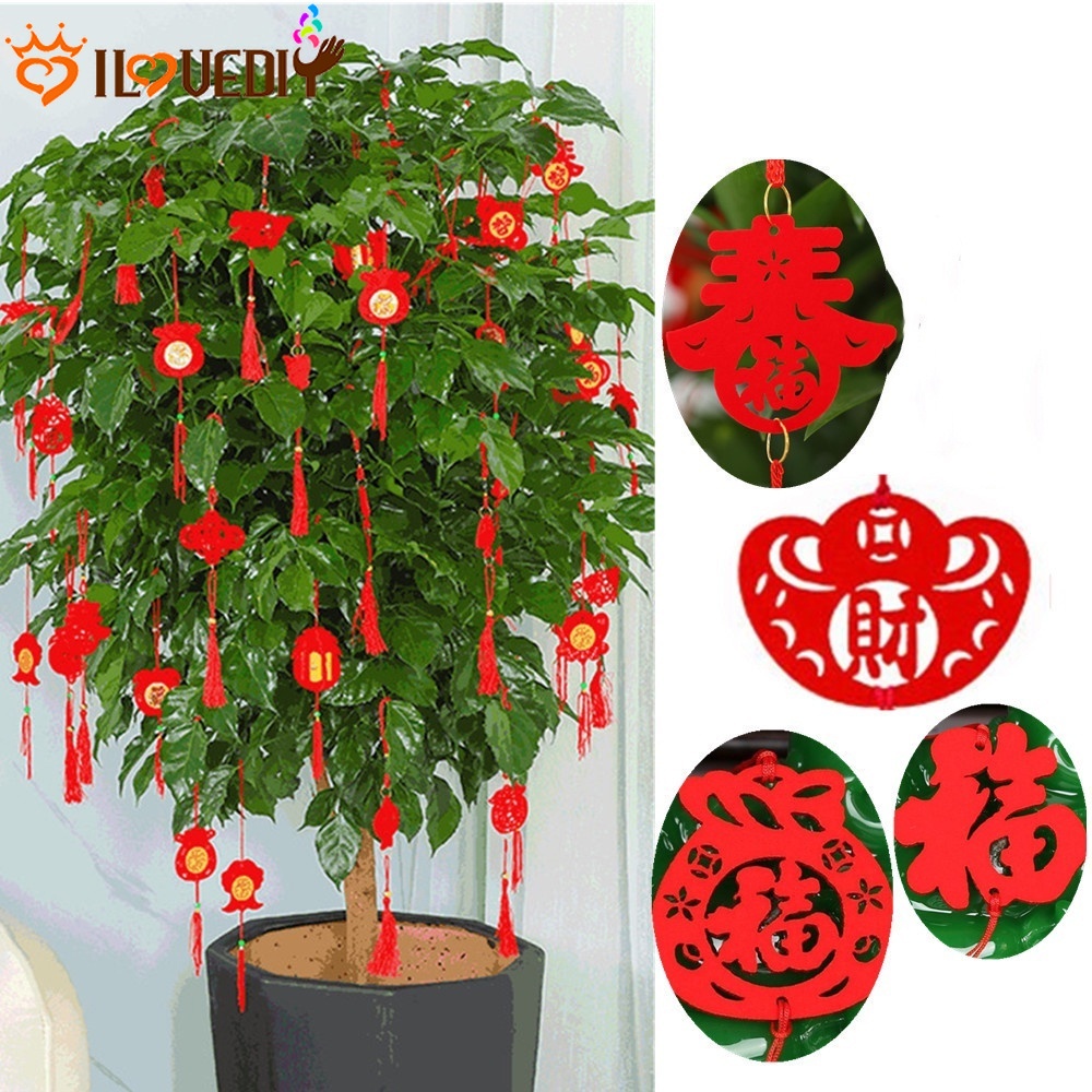 Set 6 mặt dây treo trang trí năm mới màu đỏ phong cách Trung Hoa