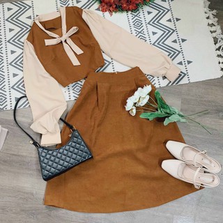 SET ÁO CHÂN VÁY NÂU VINTAGE