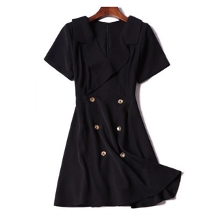 (Order-ảnh thật) S-4xl Váy cổ vest 6 cúc dọc basic đơn giản thanh lịch