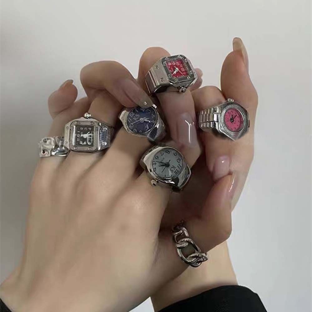 Nhẫn hình đồng hồ đeo tay bằng hợp kim đàn hồi phong cách Hàn Quốc cổ điển đơn giản cá tính cho nam và nữ