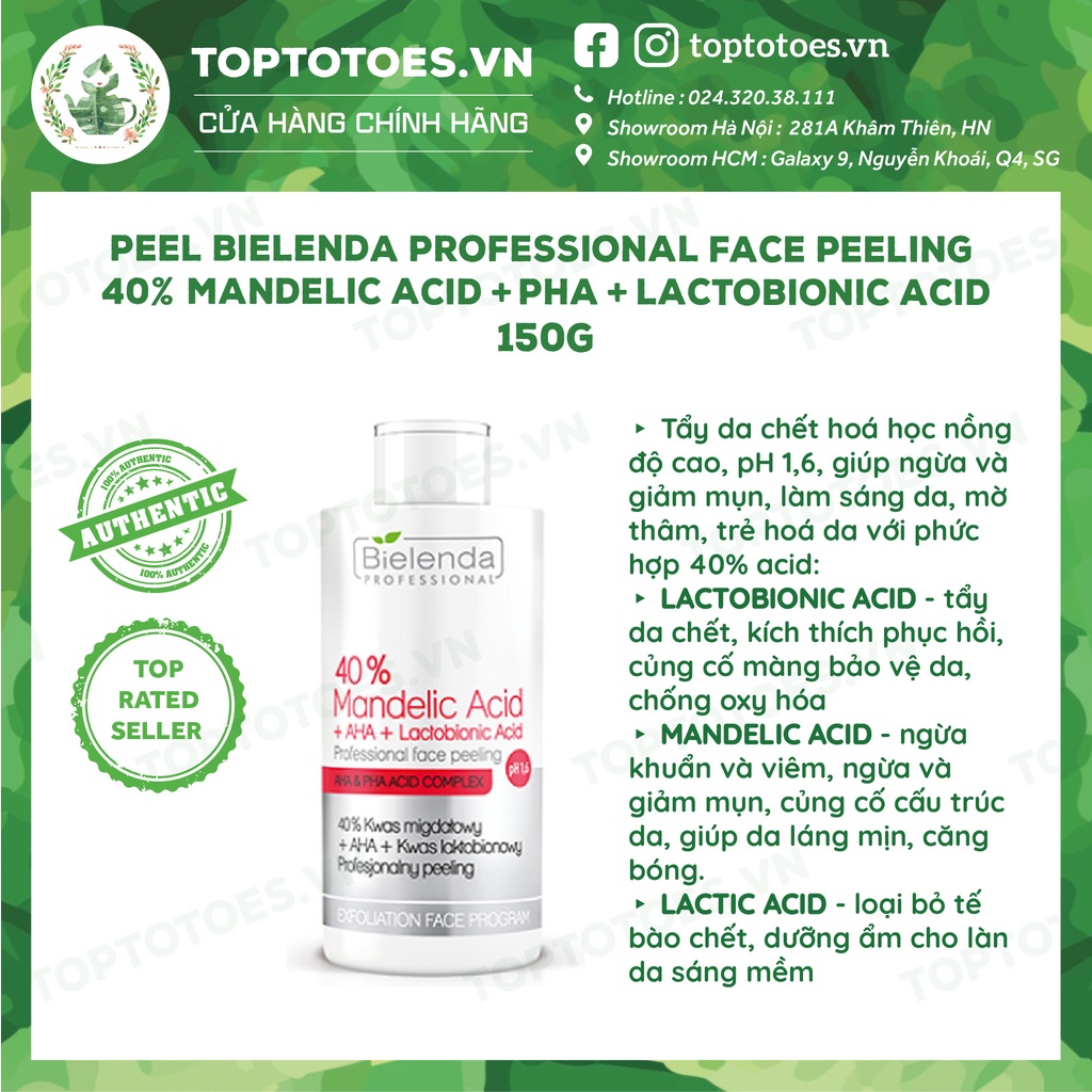 Tẩy da chết hoá học Bielenda Professional Face Peeling 40% Mandelic Acid + AHA + Lactobionic Acid 150g giảm mụn, sáng da