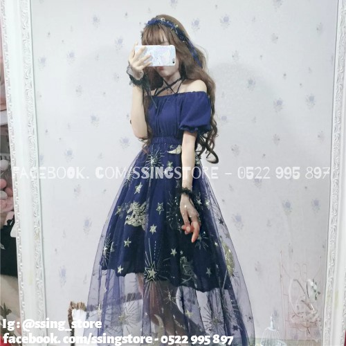Váy ren ánh sao bệch vai gợi cảm lolita công chúa dễ thương ( Hàng order )