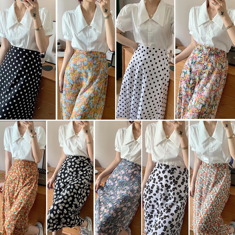 Chân Váy Hoa Nhí Đẹp Vintage chiffon Vải Voan Không Nhăn Kiểu Hàn Quốc Quảng Châu K2T0