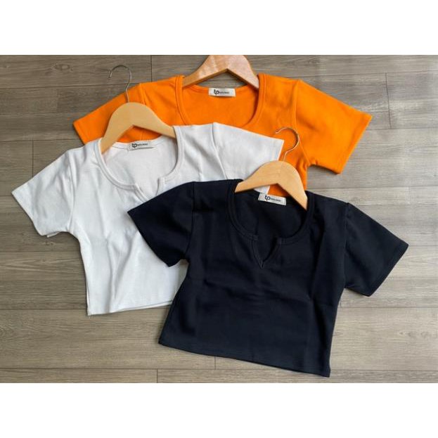 Áo Thun Croptop Tay Ngắn Cổ Chữ V Trái Tim Cá Tính Cam Đen Trắng Xám Xanh Than SHTACR02 Mys hitshop | BigBuy360 - bigbuy360.vn