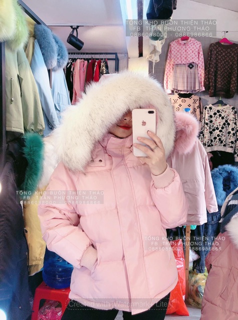 Áo khoác phao mũ lông cổ trụ