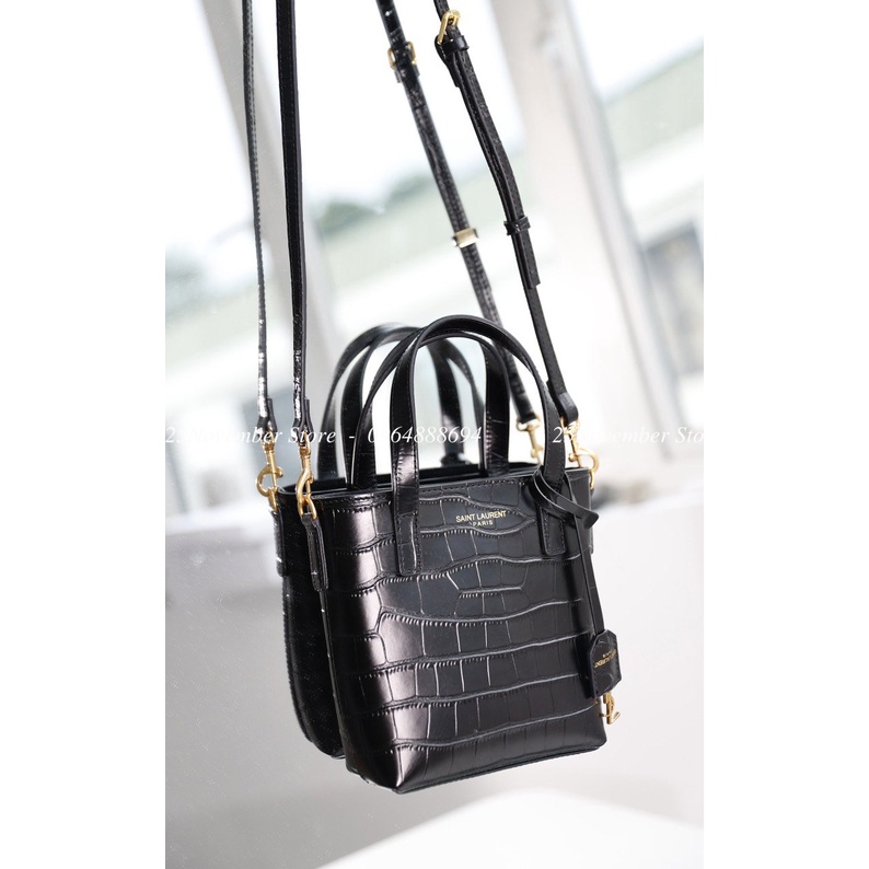 Túi Xách Y.S.L Size 18cm Màu Đen Da Nhám Và Da Cá Sấu