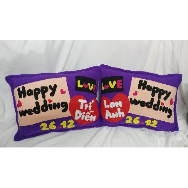 Cặp gối cưới handmade happy wedding